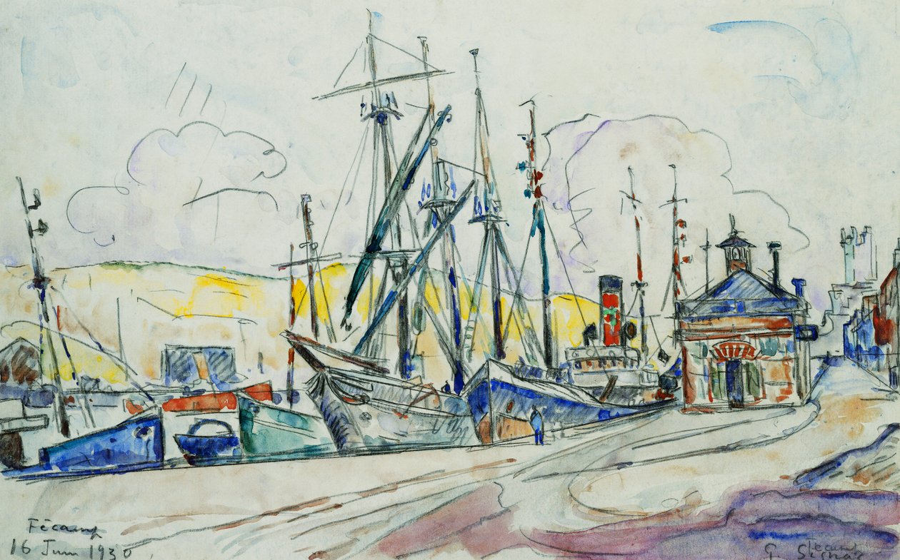 Hamnen vid Fecamp; Le Port a Fecamp, 1930 av Paul Signac