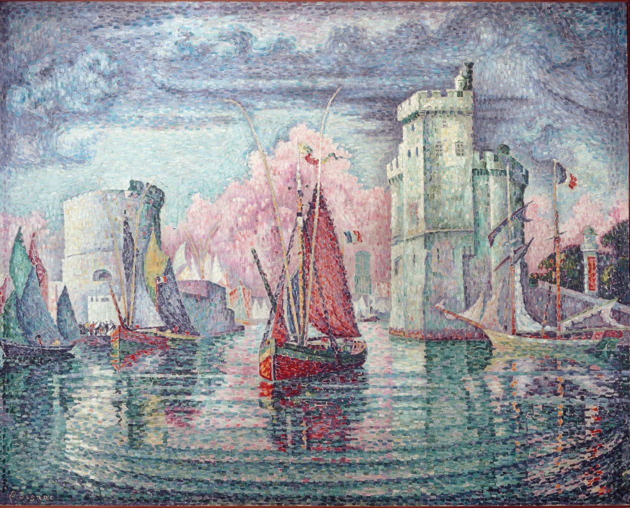 Hamnen i La Rochelle - olja på duk av Paul Signac