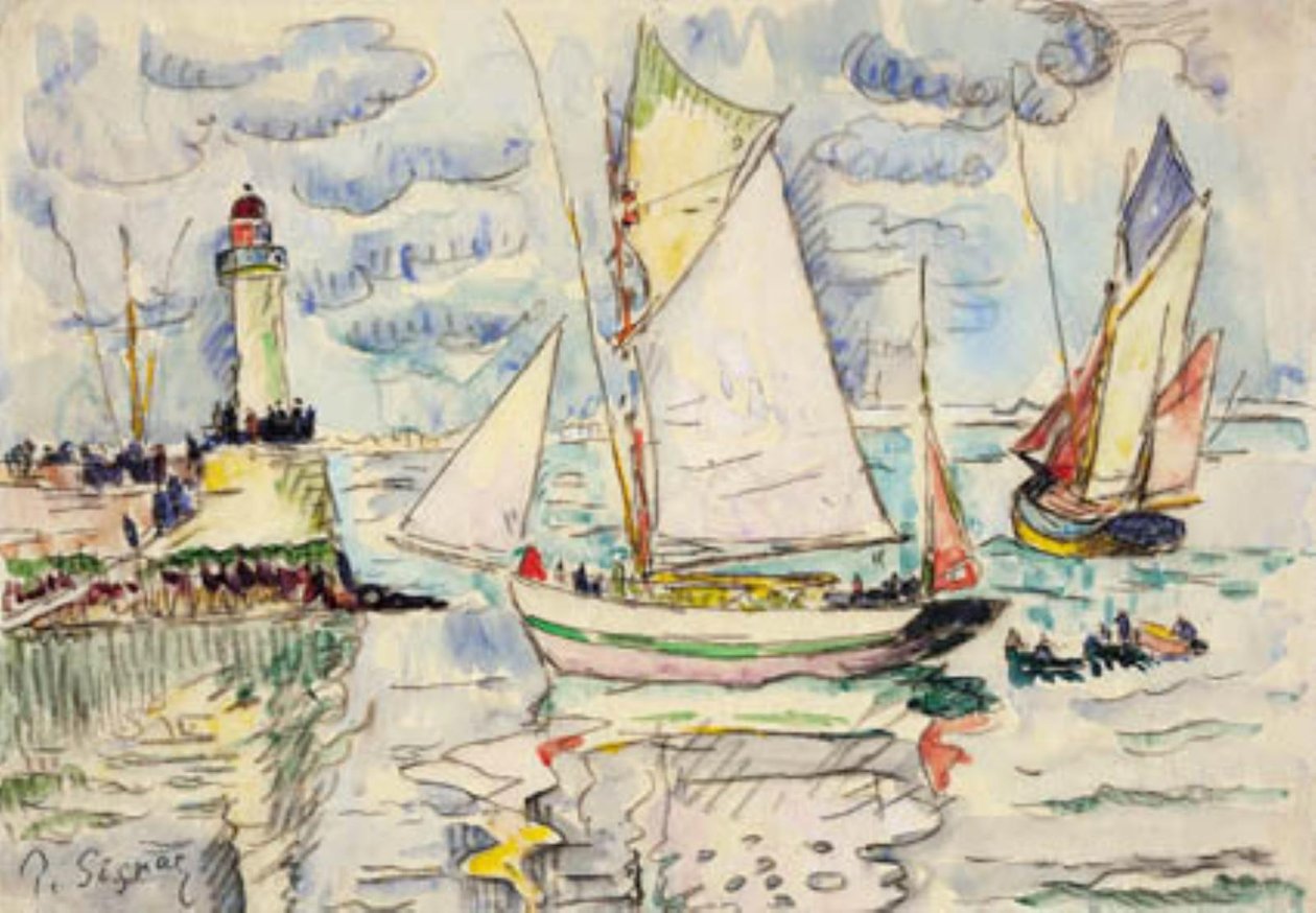 Två fiskefartyg utanför inloppet till Granvilles hamn av Paul Signac