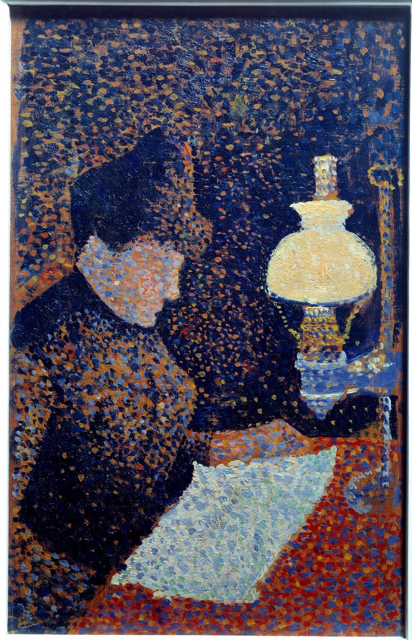 Kvinna under lampan. Pointillism. Målning av Paul Signac av Paul Signac