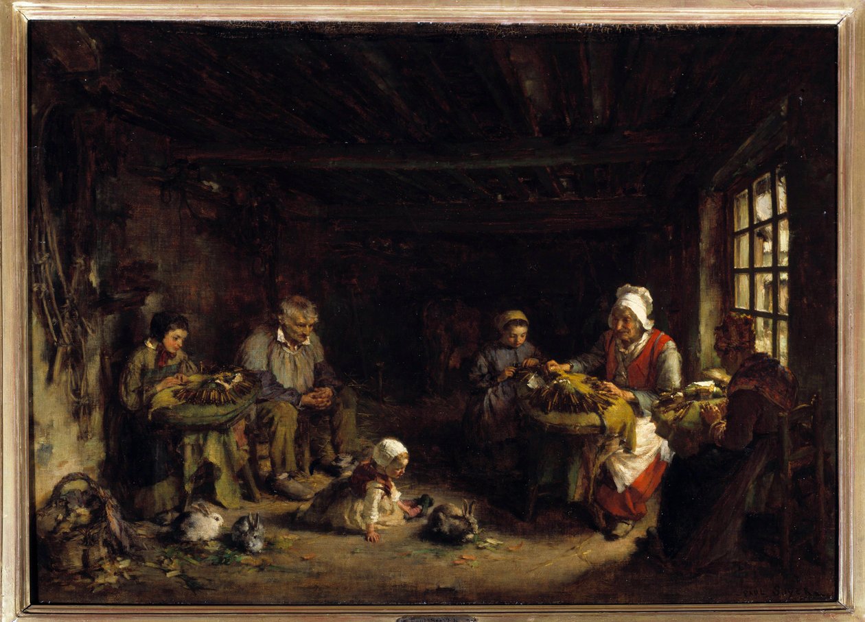 Spetsmakare i Asnieres. Målning av Paul Soyer (1823-1903). Paris, Hederslegionens museum av Paul Soyer
