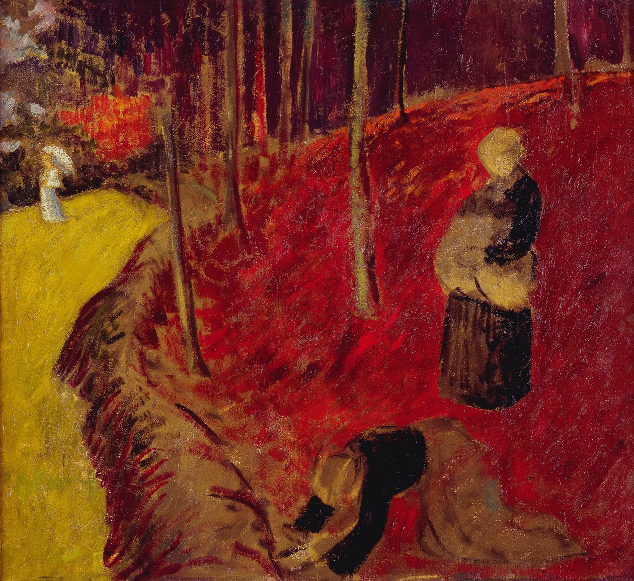 Ormbunkssamlare i Bois d"Amour vid Pont Aven; Les Ramasseuses de Fougeres au Bois d"Amour vid Pont Aven, ca 1910 av Paul Sérusier