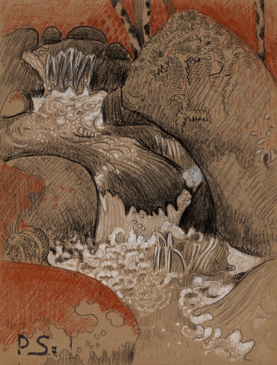 Klipporna i Huelgoat, ca 1892 (kol, röd- och vitkrita) av Paul Sérusier