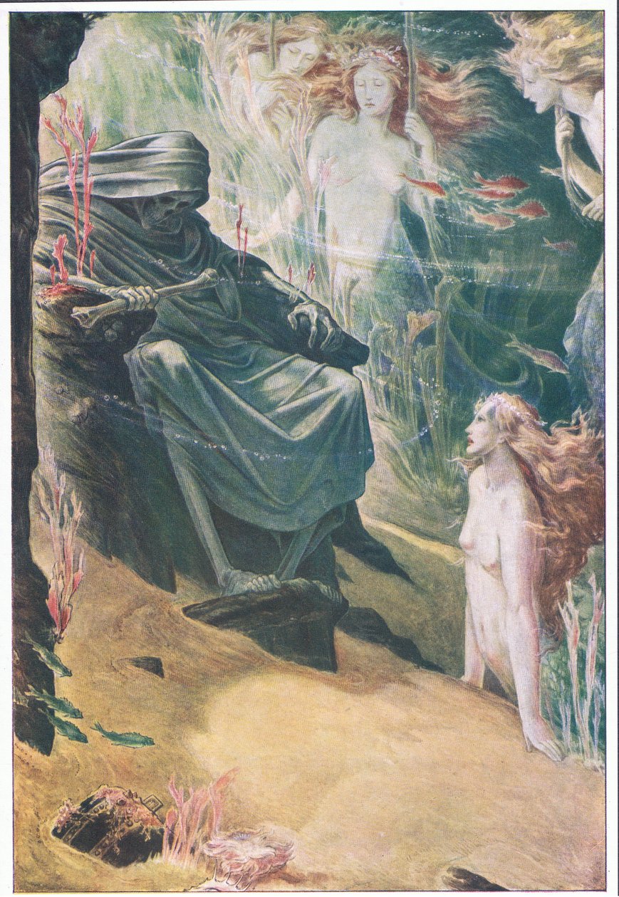 Hela famnen fem din far ljuger: av hans ben är koraller gjorda, illustration från The Tempest, 1908 av Paul Vincent Woodroffe