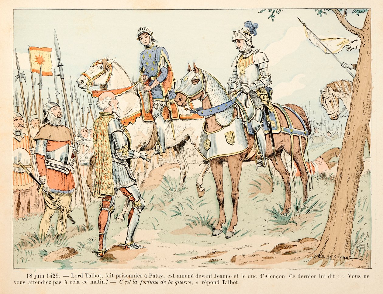 Illustration hämtad från boken "" Joan of Arc "" av Theodore Cahu och illustrerad av Paul De Semant (1855-1915): Den 18 juni av Paul de Semant