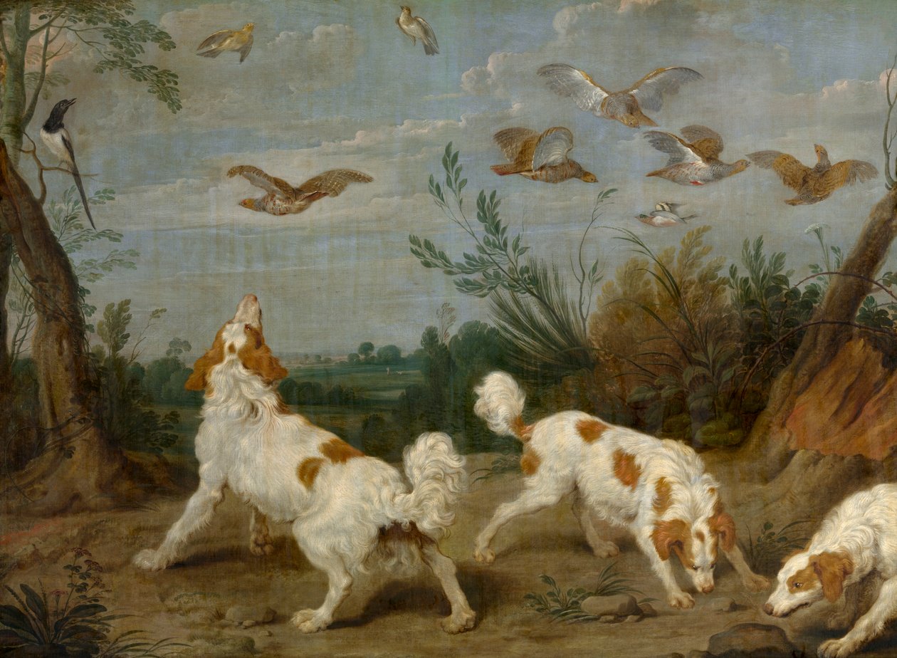 Partridge Hunt (olja på duk) av Paul De Vos