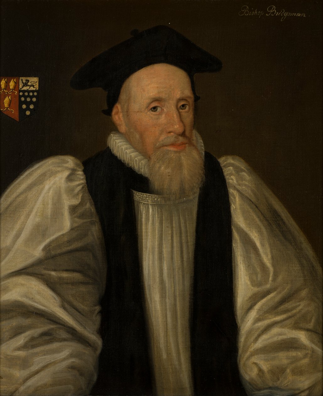 Porträtt av John Bridgeman, biskop av Chester (1577-1652), ca 1597-1621 (olja på duk) av Paul van (attr.to) Somer