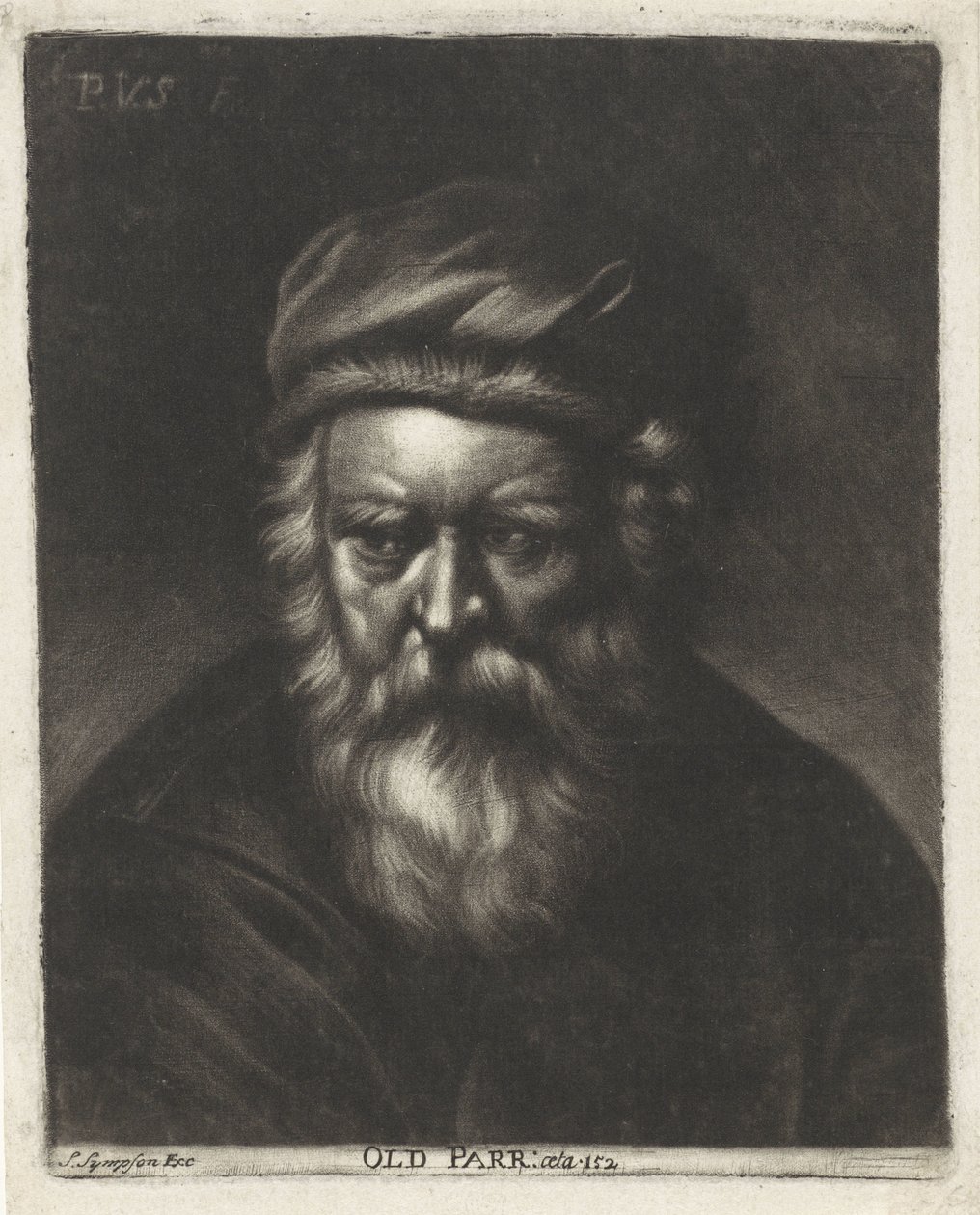 Porträtt av Thomas Parr Old Parr: aeta 152 (titel på objekt) av Paul van Somer (II)