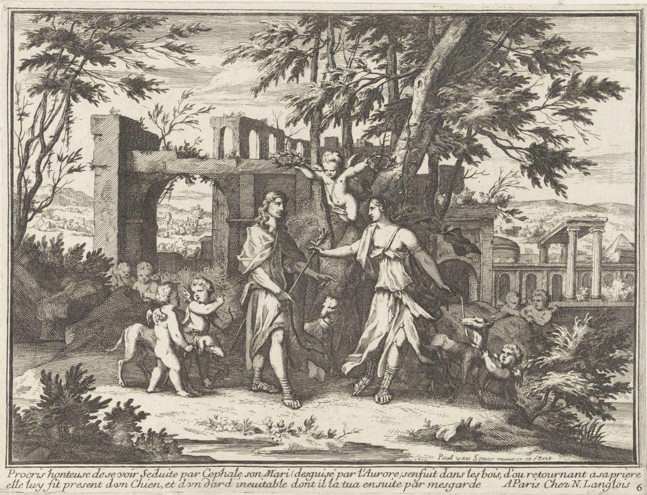 Procris och den förklädda Cephalus Mytologiska representationer i landskap (serietitel) av Paul van Somer (II)