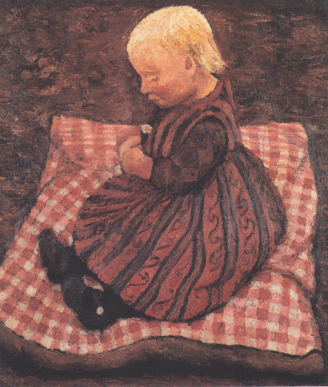 Barn på en röd tärnad kudde av Paula Modersohn Becker