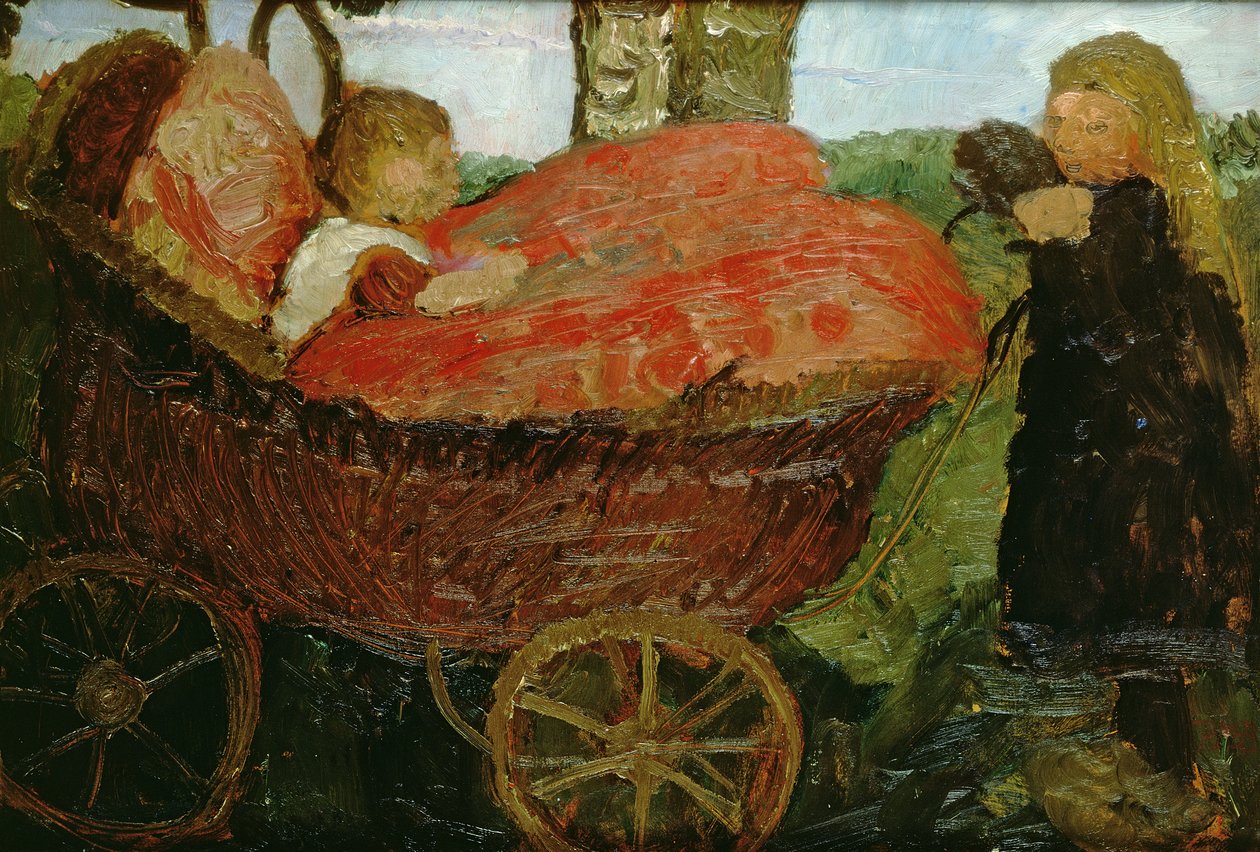 Liten flicka knuffar en barnvagn, 1904 av Paula Modersohn Becker
