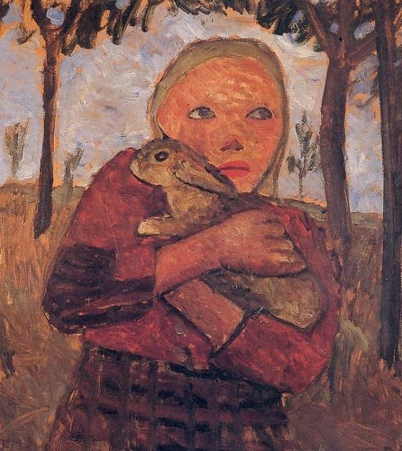 Flicka med kanin av Paula Modersohn Becker