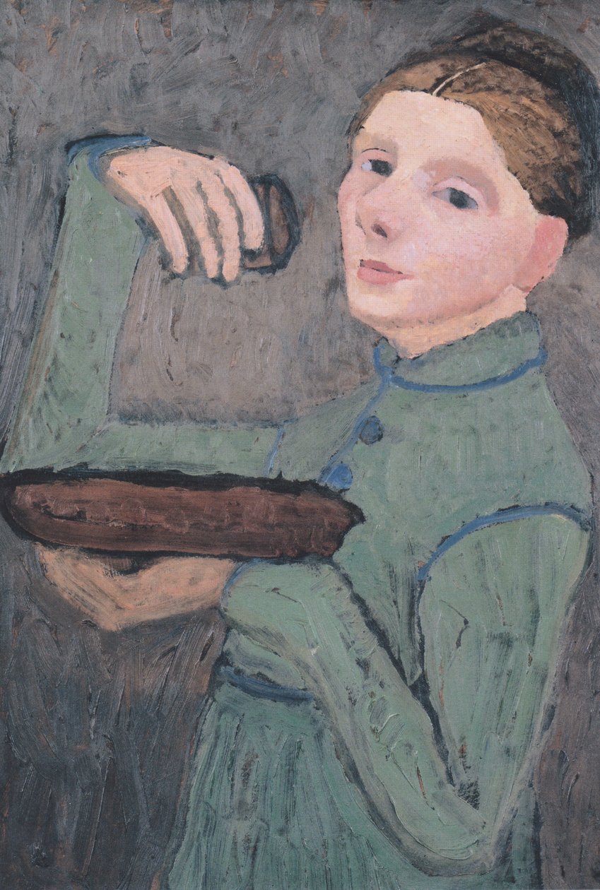 Självporträtt, halv figur till vänster, med en skål och ett glas av Paula Modersohn Becker