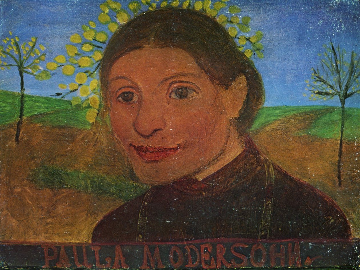 Selbstporträt vor blühenden Bäumen av Paula Modersohn Becker