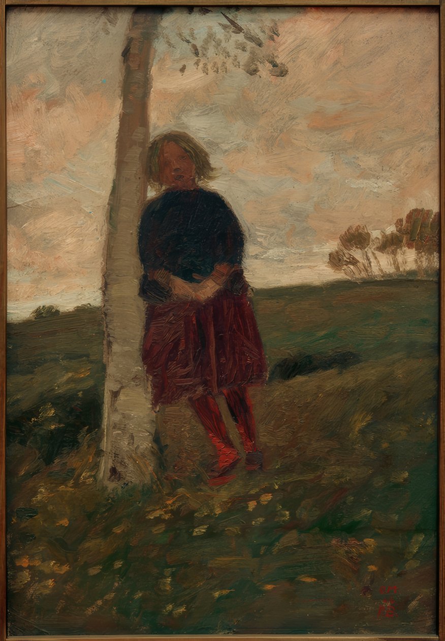Flicka på björkstam (även: flicka på träd) av Paula Modersohn Becker