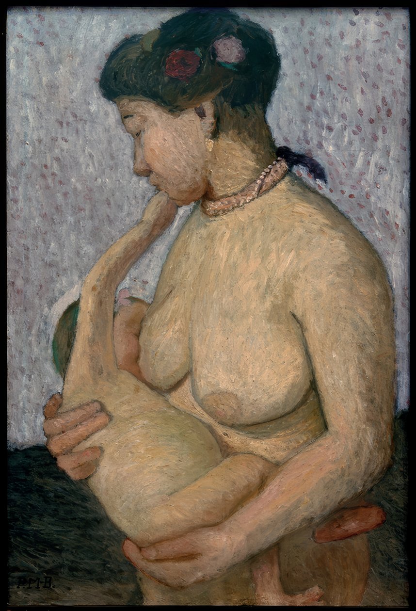 Mamma med barn vid bröstet, halvnaken av Paula Modersohn Becker