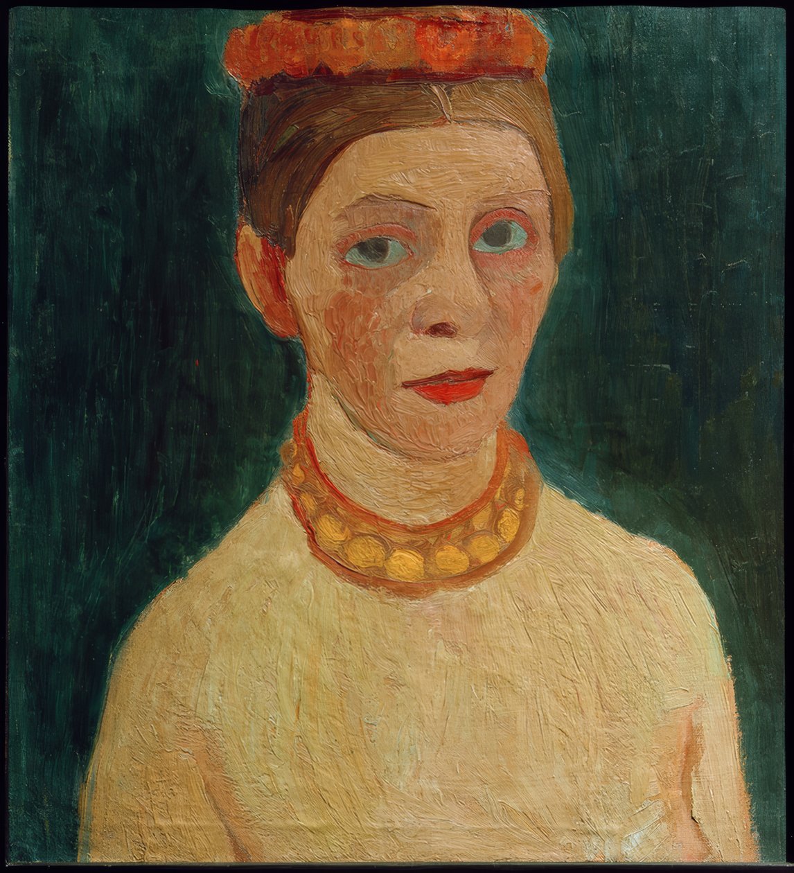 Självporträtt med en röd krans i håret av Paula Modersohn Becker