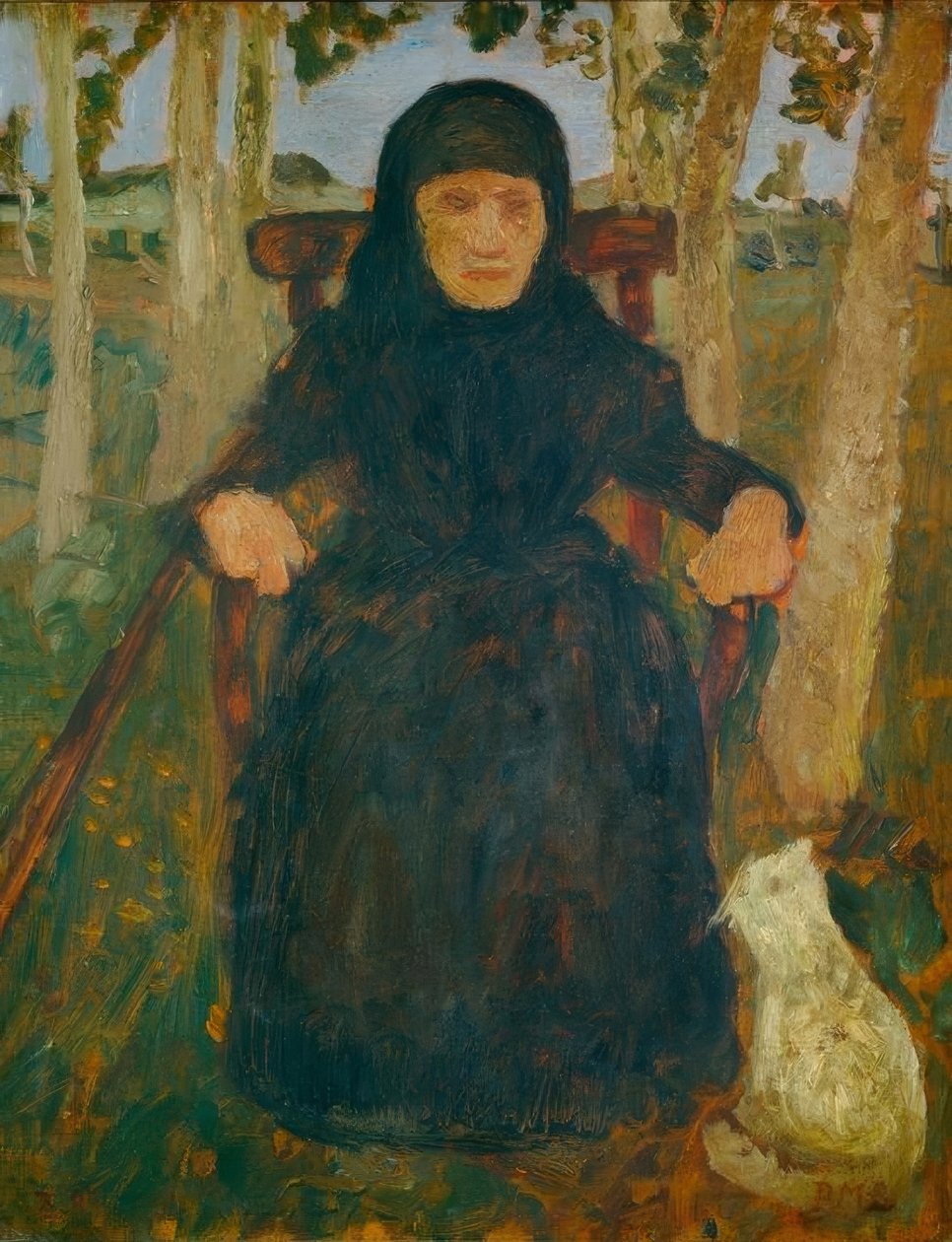 Sittande gammal kvinna med katt av Paula Modersohn Becker