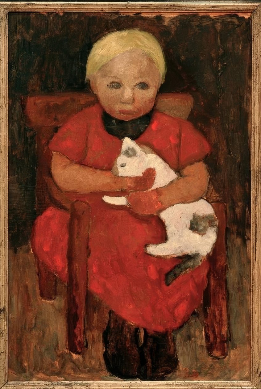 Sittande bondebarn med en katt av Paula Modersohn Becker