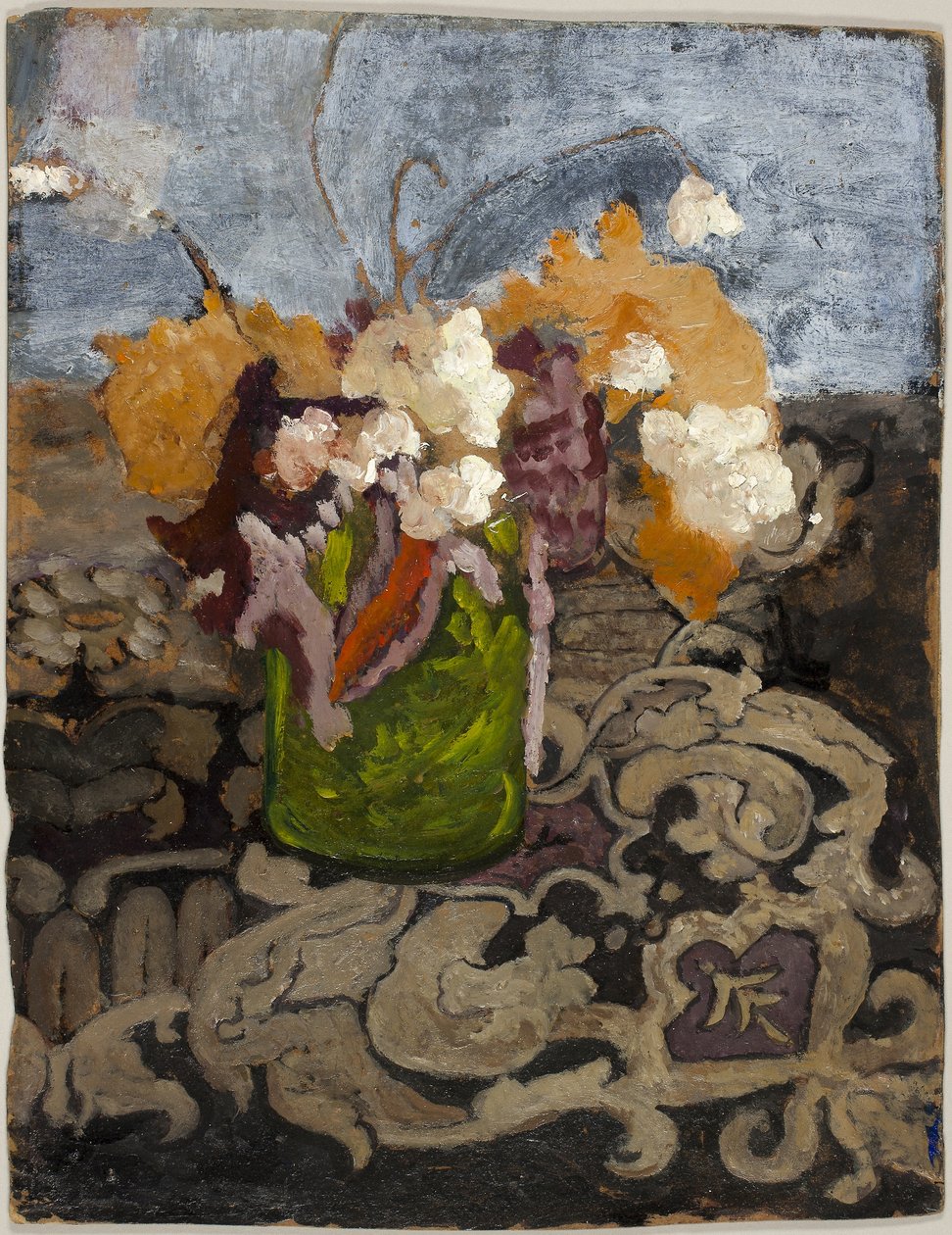 Stilleben med grön vas, ca 1902 (olja på brun träfiberskiva, fernissad) av Paula Modersohn Becker