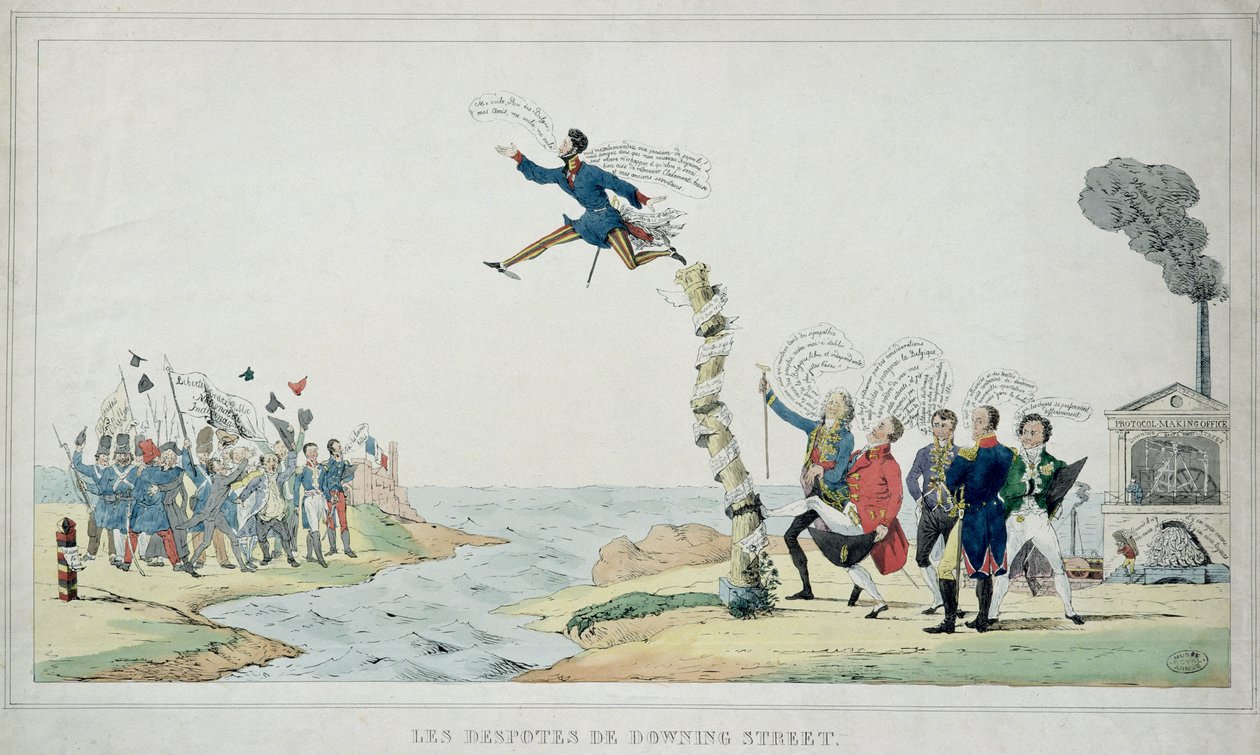 Konferensen i London den 4 november 1830: De despoter som sitter på Downing Street skickar Leopold av Saxe-Cobourg att regera i Belgien. av Paulus Charles Gerard Poelman