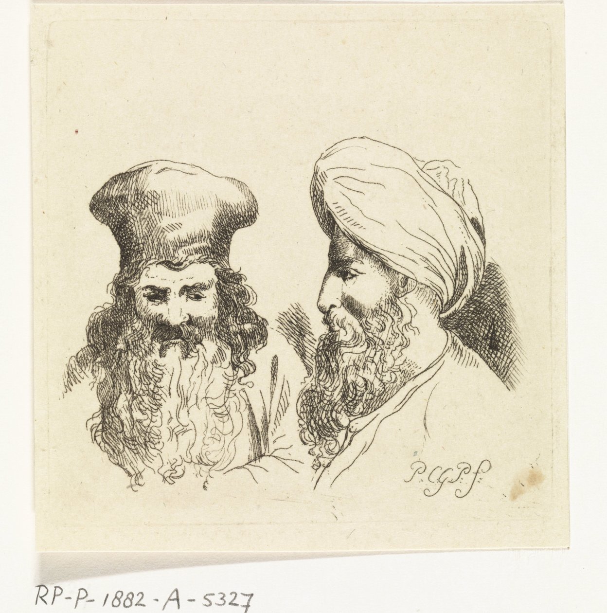 Två mäns huvuden med turbaner av Paulus Charles Gerard Poelman