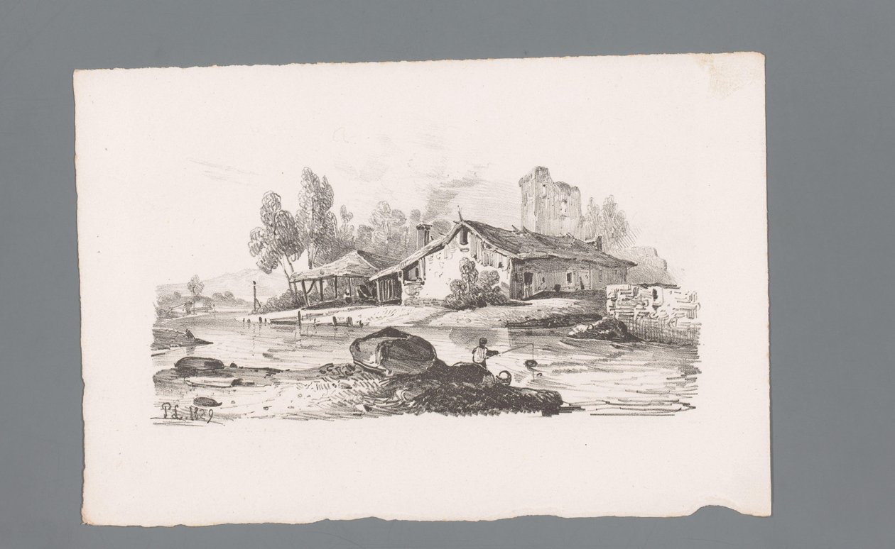 Utsikt över ett hus som ligger vid en flod Principer för landskap (serietitel) Principles de paysages (serietitel) av Paulus Lauters