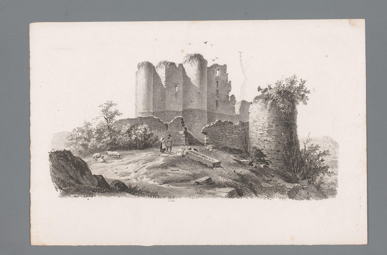 Utsikt över en ruin med ett torn Principles of Landscapes (serietitel) Principes de paysages (serietitel) av Paulus Lauters