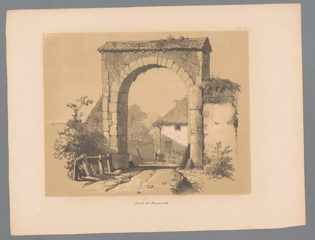 Utsikt över en stadsport Pittoreska ansikten av Paulus Lauters (serietitel) Etrennes pittoresques pour 1839, par Lauters (serietitel) av Paulus Lauters