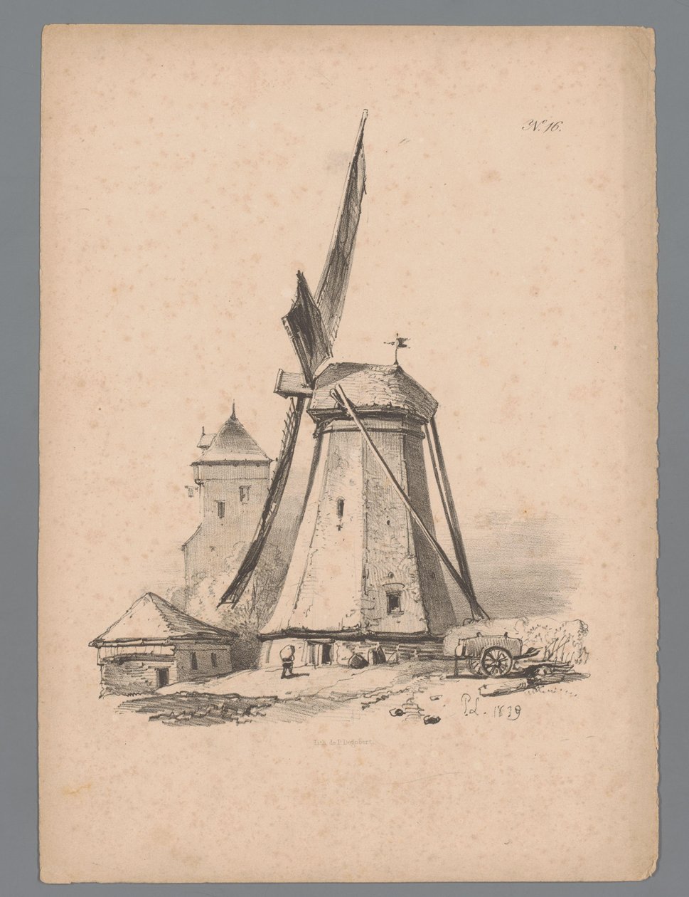 Utsikt över en väderkvarn Landscape Studies av Paulus Lauters (serietitel) Nouvelle suite de 40 études de paysages par P. Lauters (serietitel) av Paulus Lauters