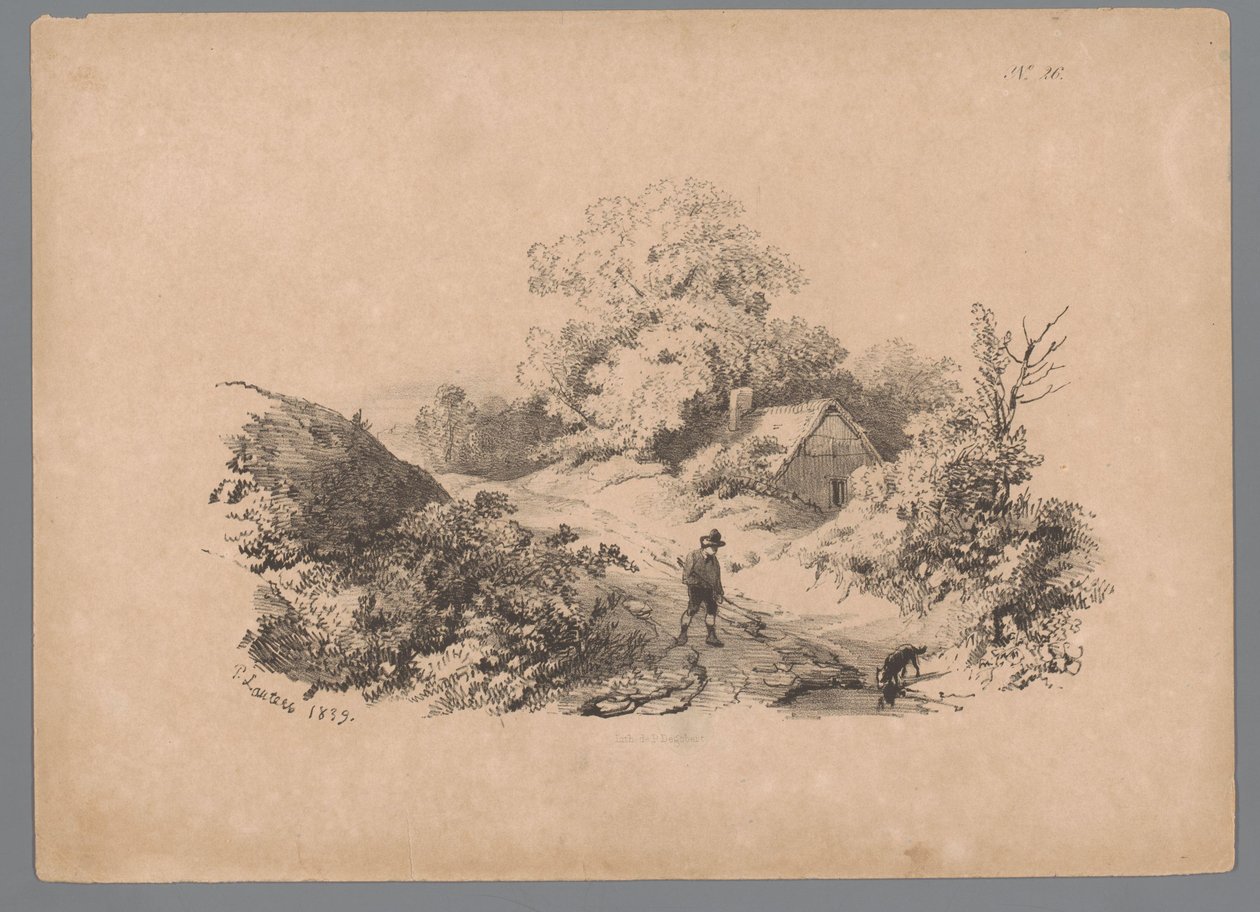 Landskap med man och hund på en landsväg Landscape Studies av Paulus Lauters (serietitel) Nouvelle suite de 40 études de paysages par P. Lauters (serietitel) av Paulus Lauters