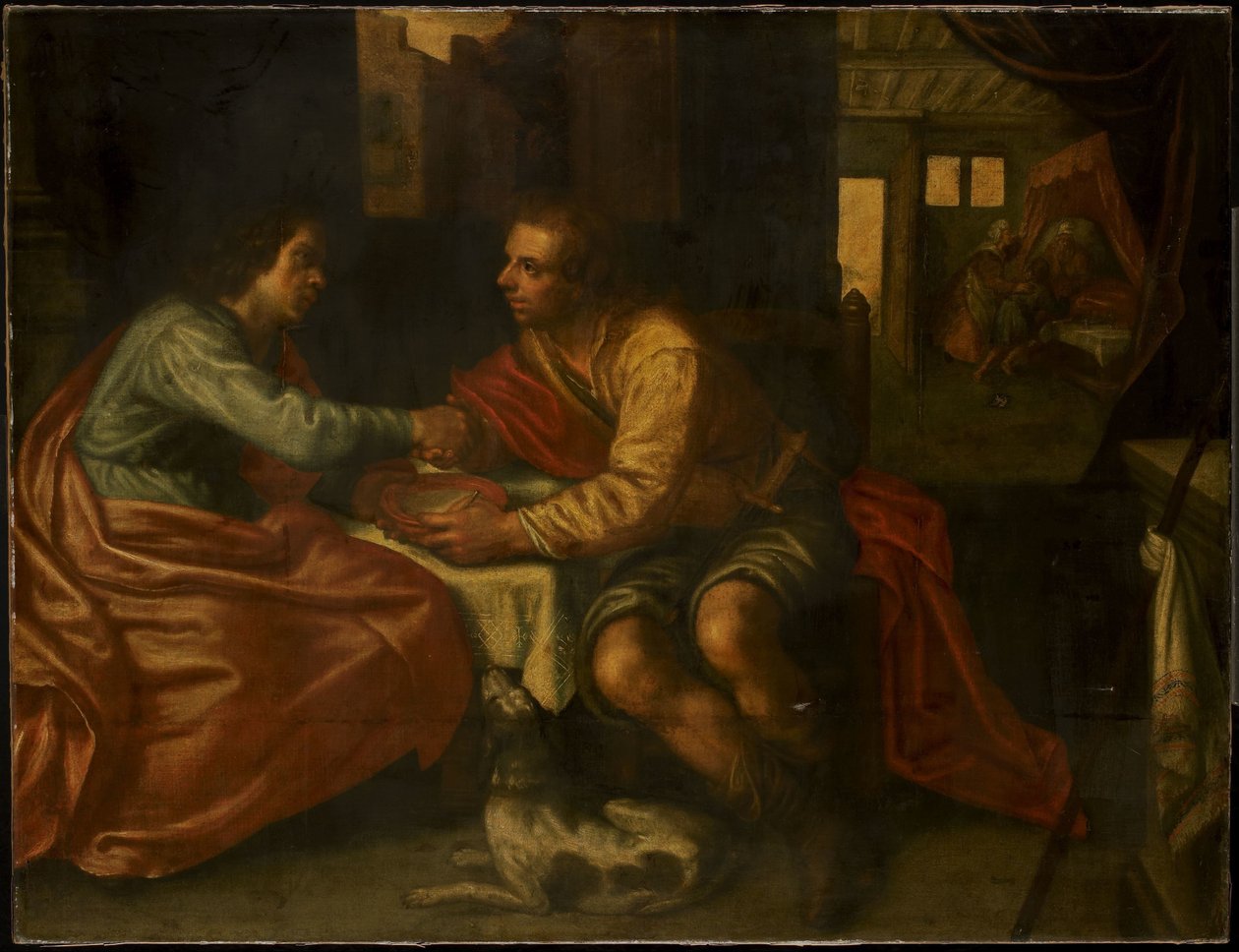 Esau säljer sin förstfödslorätt (1 Mosebok 27:1-29) av Paulus Moreelse (copy after)