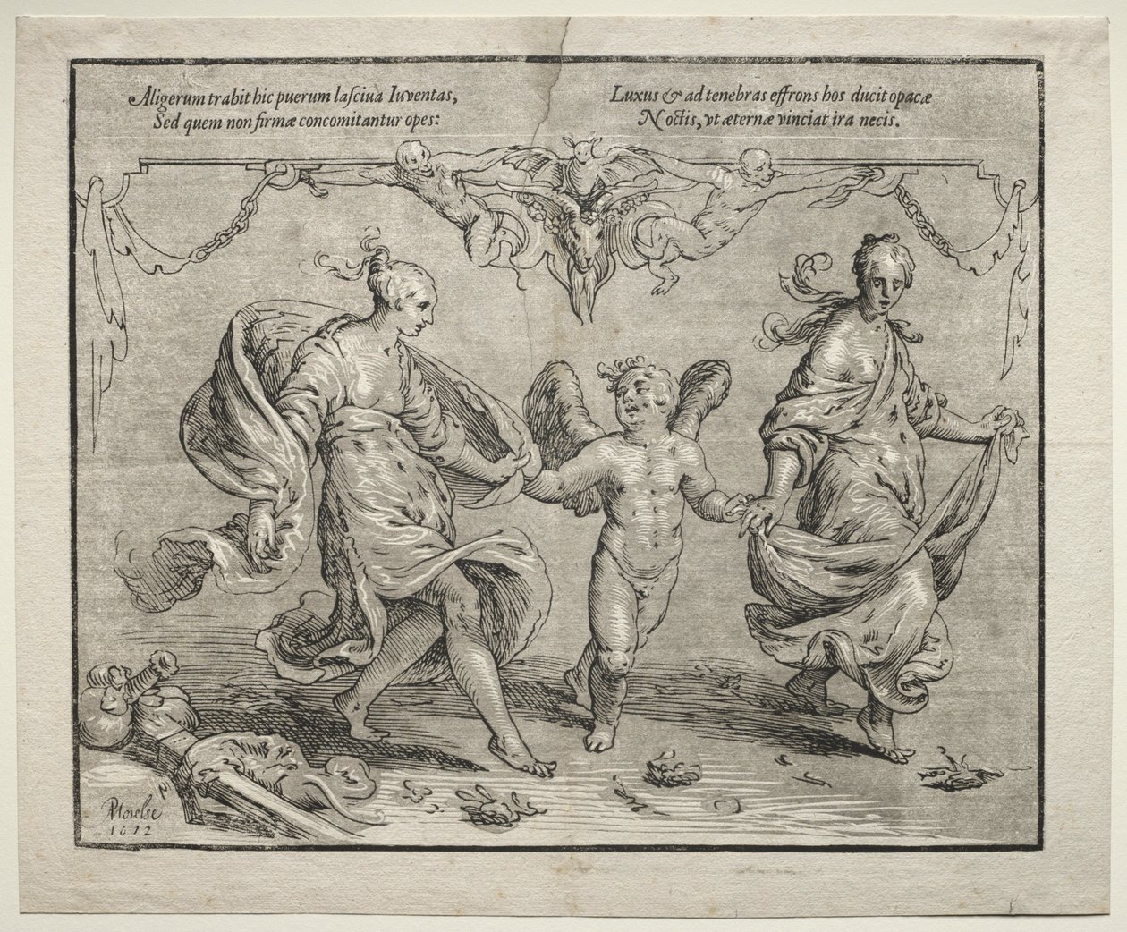 Amor dansar med två allegoriska kvinnor, 1612. av Paulus Moreelse