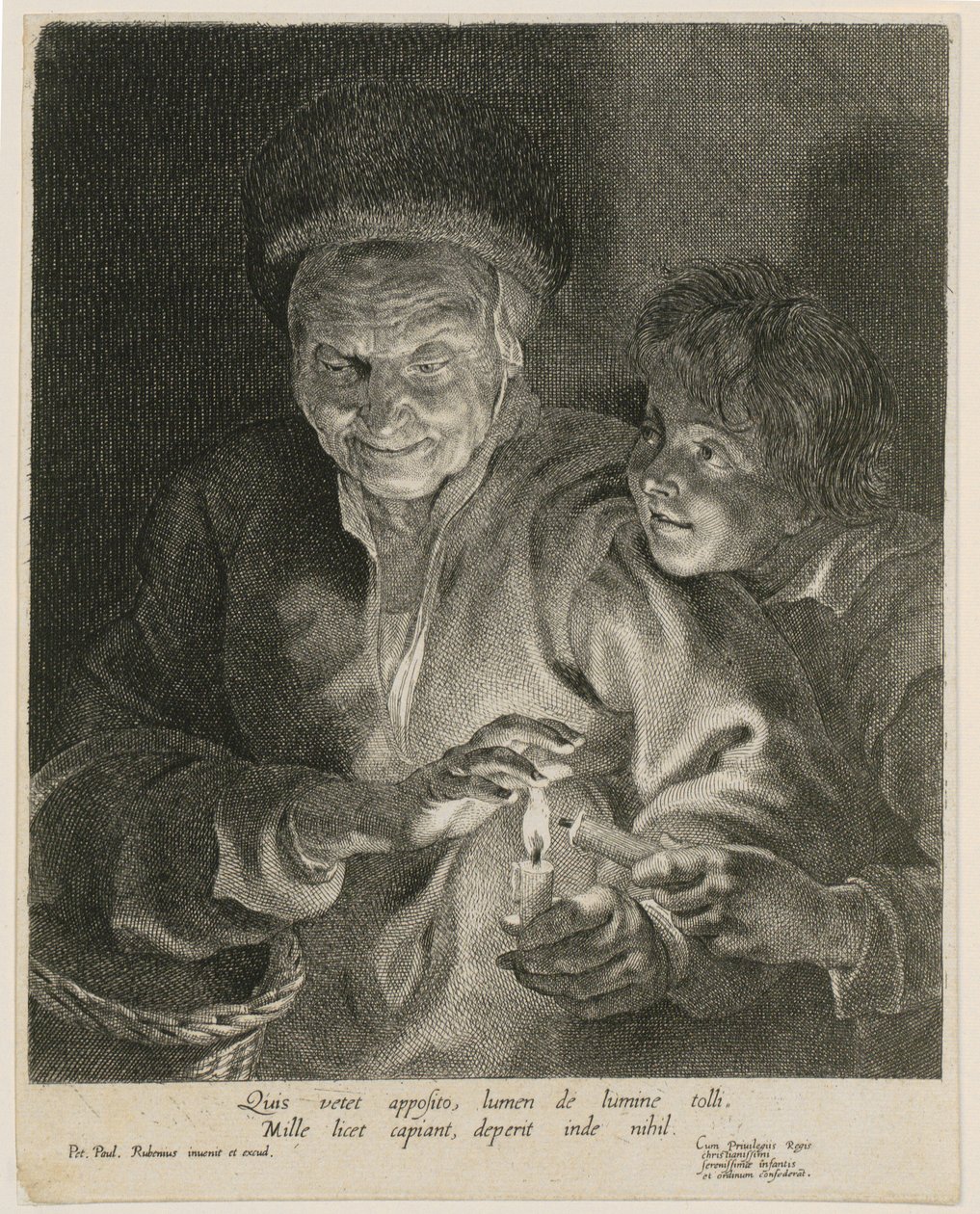 Gammal kvinna och pojke med ljus av Paulus Pontius