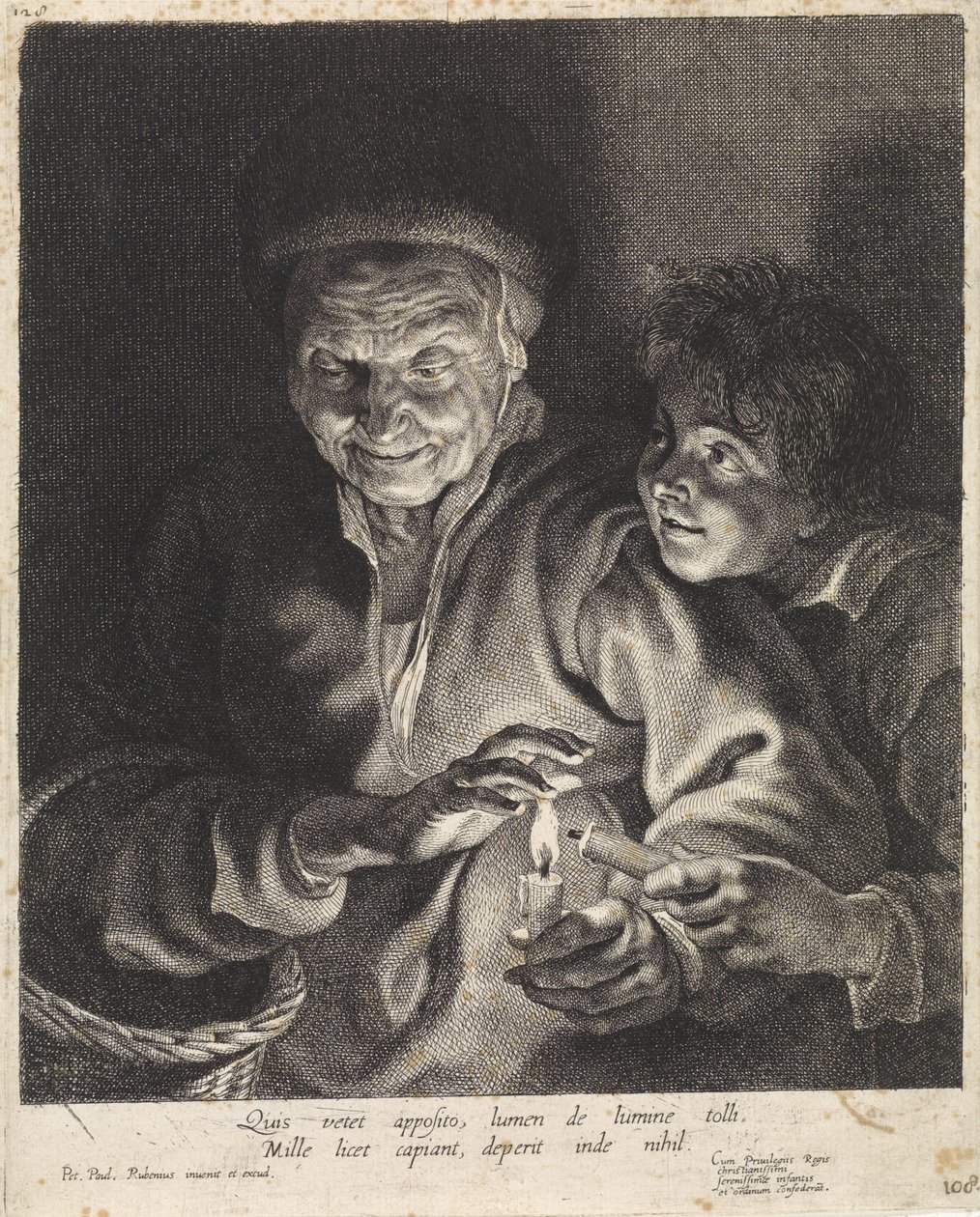 Gammal kvinna och pojke med ljus av Paulus Pontius
