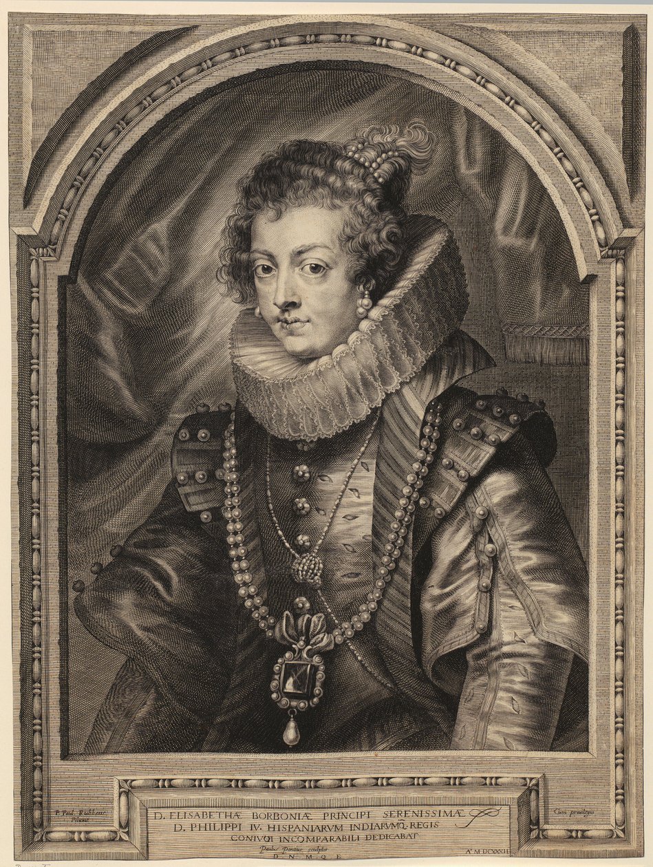 Porträtt av drottning Elisabet av Bourbon [Isabel de Borbón y Médicis] av Paulus Pontius