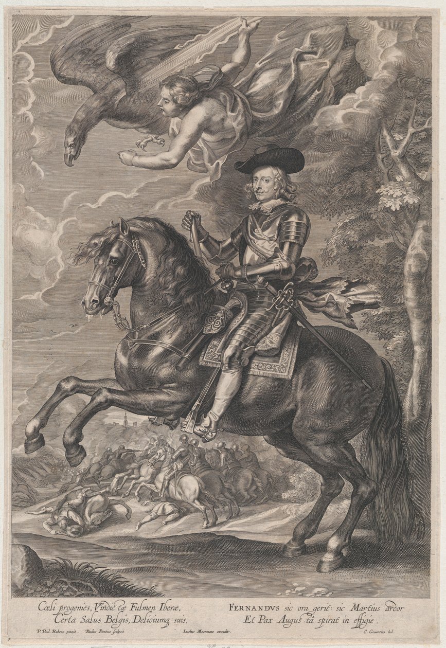 Porträtt av kardinal-Infante Ferdinand av Österrike, till häst, ca. 1640-53., ca. 1640-53. av Paulus Pontius