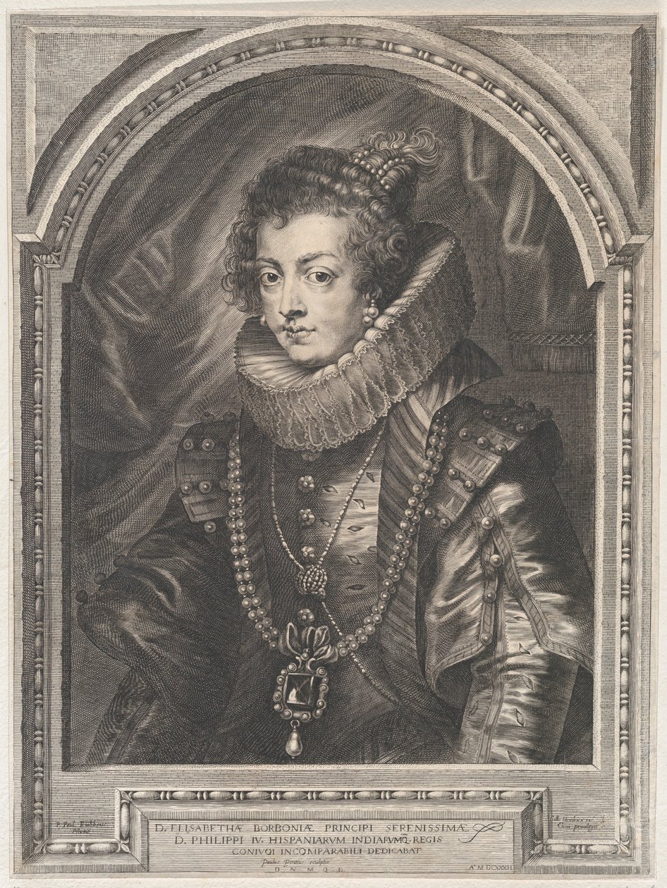 Porträtt av Elisabeth av Bourbon, drottning av Spanien, 1632, 1632. av Paulus Pontius