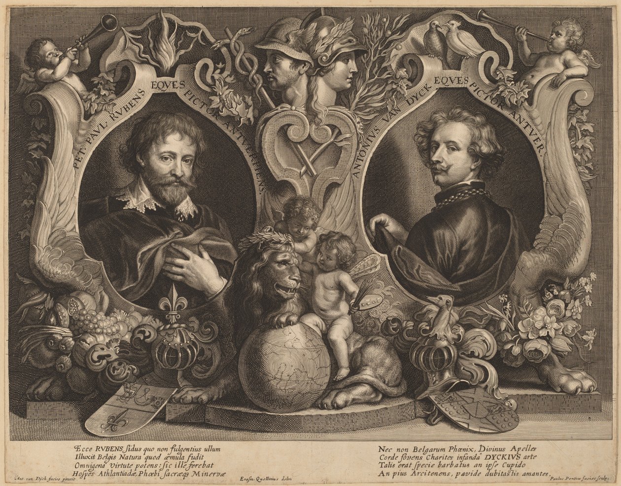Rubens och van Dyck, ett dubbelporträtt av Paulus Pontius, after Sir Anthony van Dyck and Erasmus Quellinus II