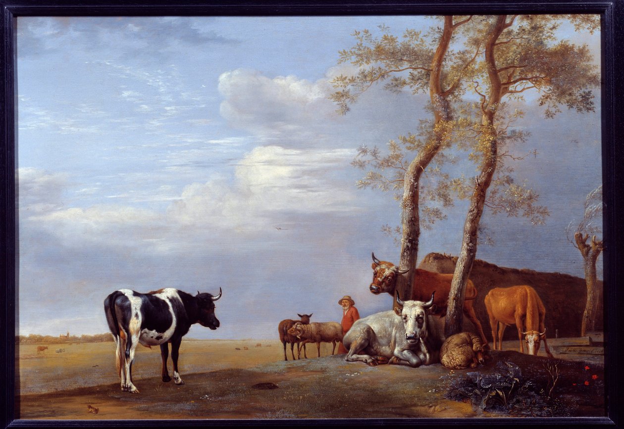 Landskap med bonde och djur. Målning av Paul Potter (1625-1654) Ec. Hol. av Paulus Potter