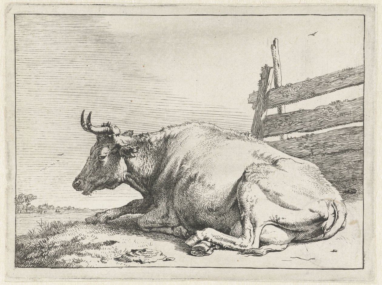 Liggande ko vid ett staket The Bullen Booklet (serietitel) av Paulus Potter