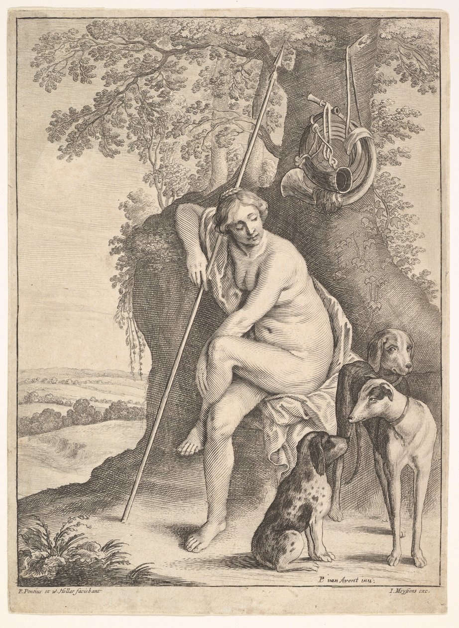 Sittande figur av jägaren Diana, 1625-77. av Paulus Potter