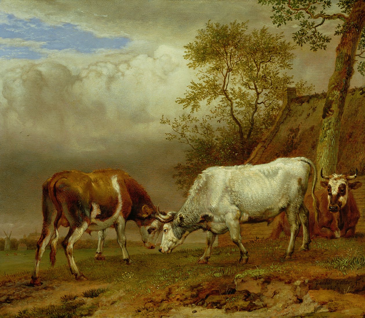 To Tyre med låste Horn, 1653 swed av Paulus Potter