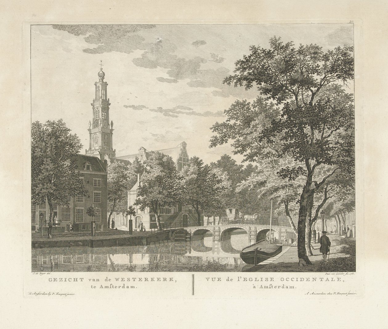 Utsikt över Westerkerk och Westerhal, sett från Keizersgracht Utsikt över Westerkerk, i Amsterdam / Vue de l