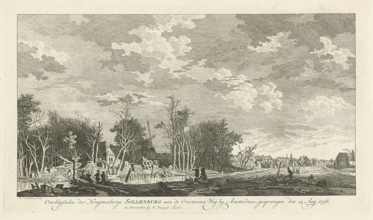 Ruin av Sollenburgs krutfabrik efter explosionen den 14 augusti 1758 Rester av kruytmakerye Sollenburg vid Overtoomse Weg nära Amsterdam, hoppade den 15 augusti 1758 (titel på objekt) av Paulus van Liender