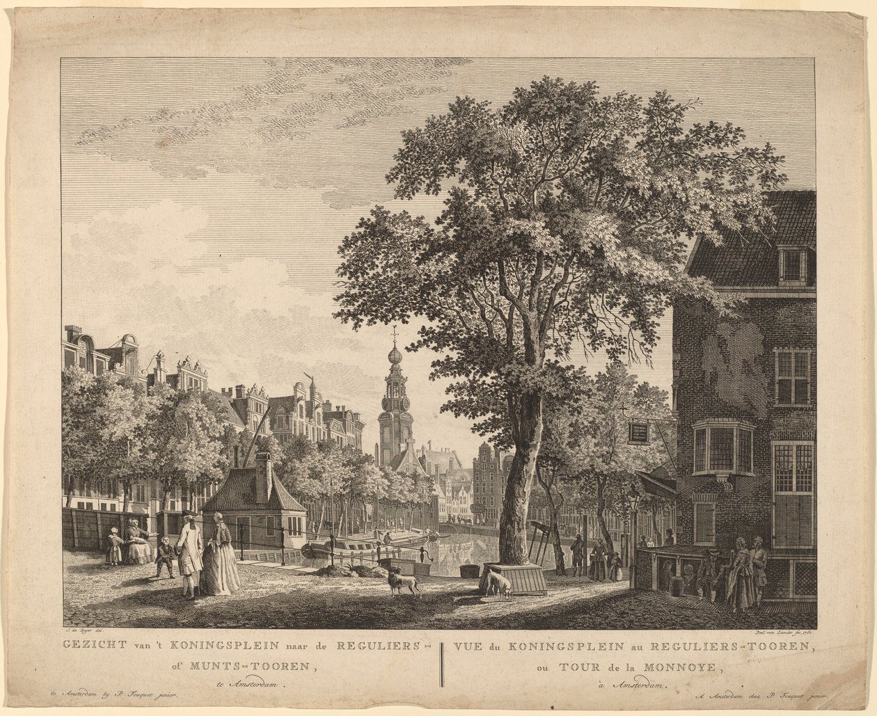 Utsikt från Koningsplein till Reguliers eller Munts-Tooren, i Amsterdam av Paulus van Liender after Jan de Beyer