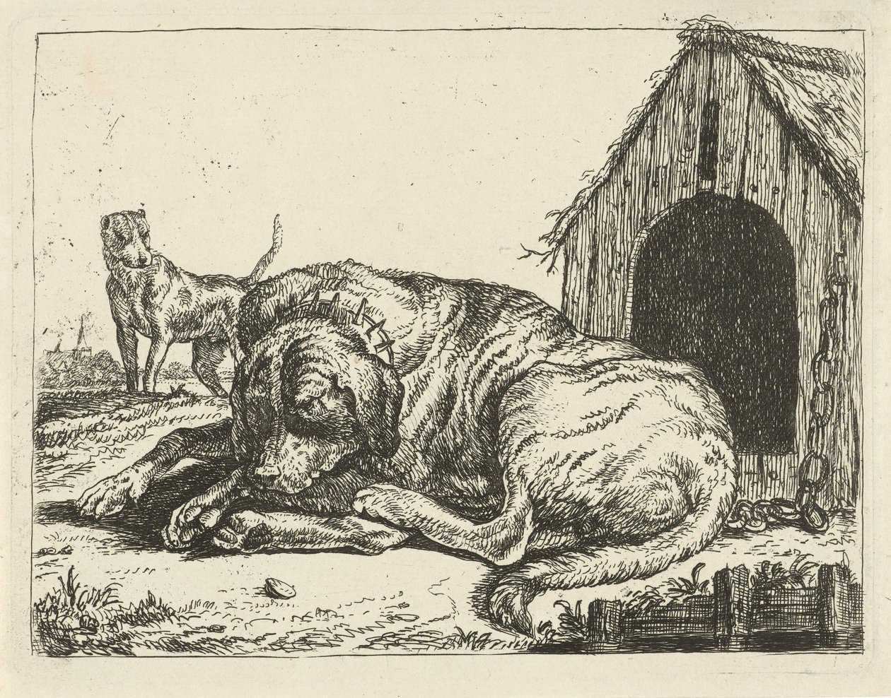 Liggande hund på en kedja Olika hundar (serietitel) av Pauwels van Hillegaert