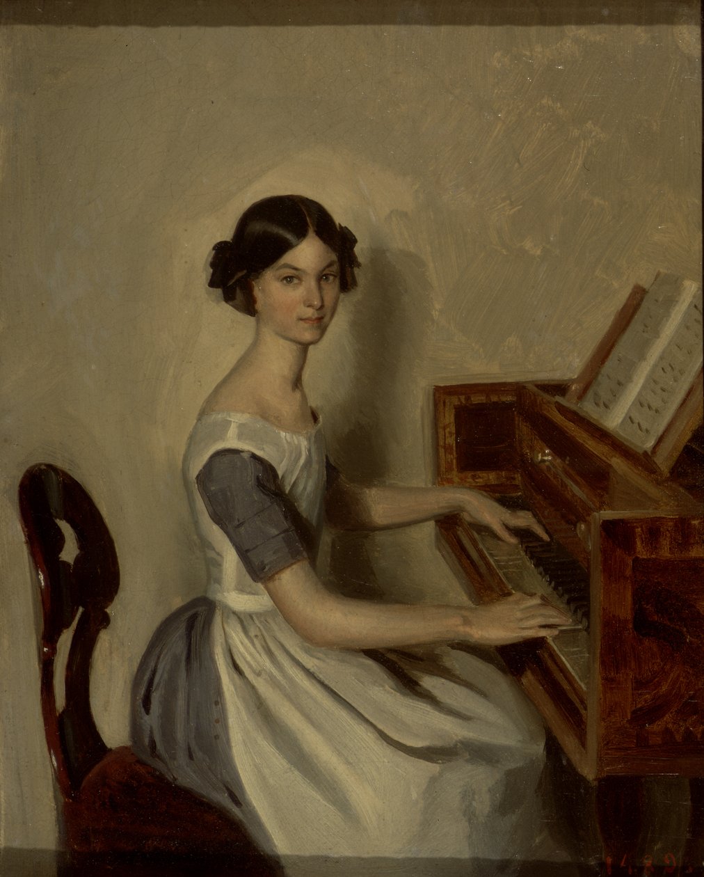 Porträtt av Nadezhda P. Zhdanovich vid pianot, 1849 av Pavel Andreevich Fedotov