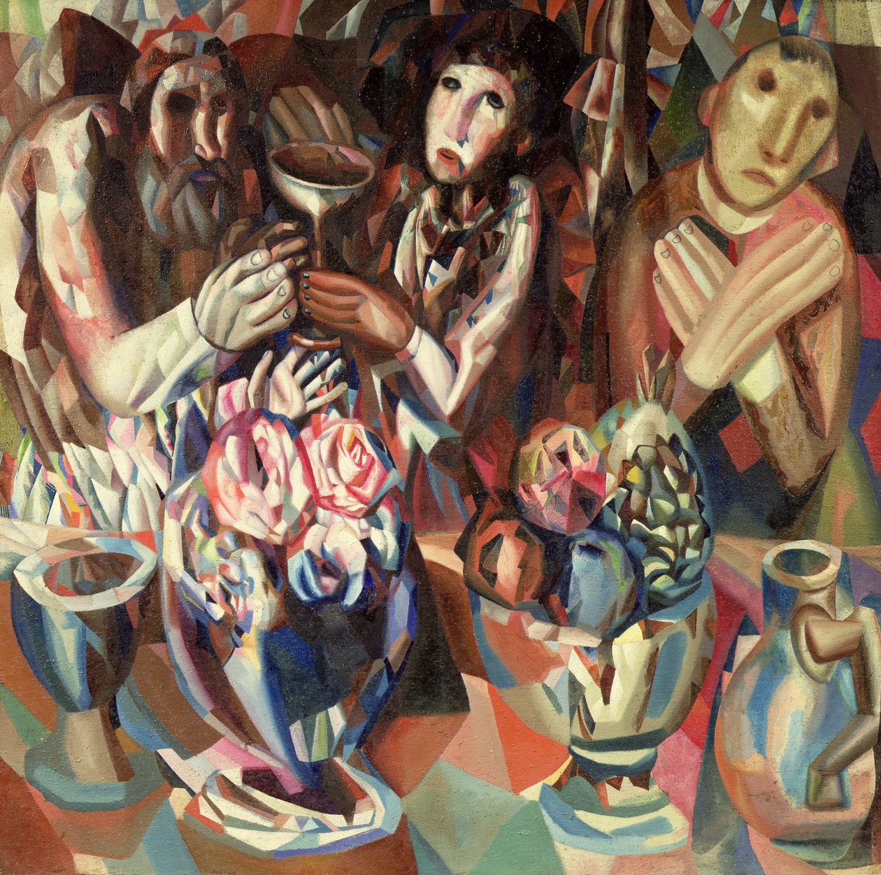 De tre vid bordet, 1914-15 av Pawel Nikolajewitsch Filonow