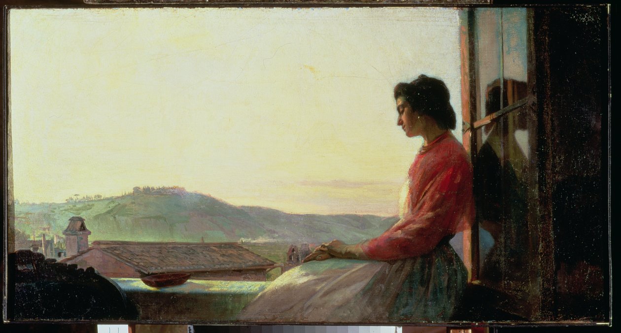 Giovannina sitter på en fönsterbräda av Pavel Petrovich Chistiakov